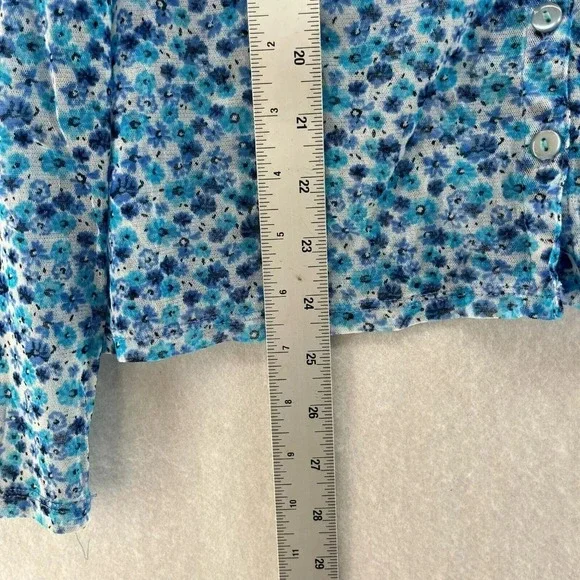 New York & Company Blouse Womens XL Blue Floral Button-Up Round Neck Long Sleeve - Picture 4 of 11